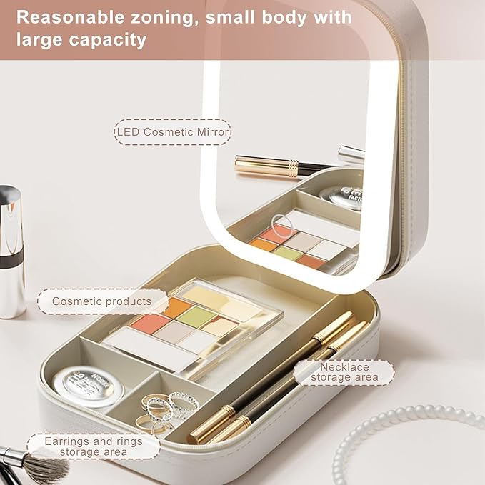 Small Travel LED Makeup Mirror Case with 3 Adjustable Color Light