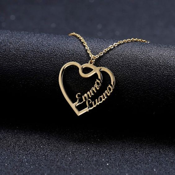 Personalized Single Heart Two Name Necklace