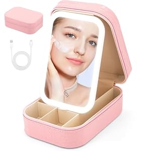 Small Travel LED Makeup Mirror Case with 3 Adjustable Color Light