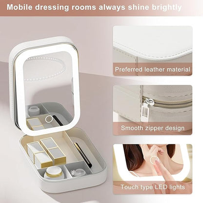 Small Travel LED Makeup Mirror Case with 3 Adjustable Color Light