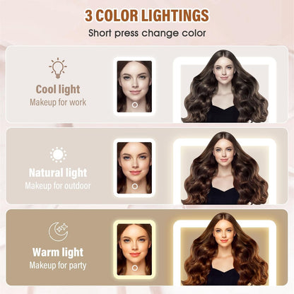 Small Travel LED Makeup Mirror Case with 3 Adjustable Color Light