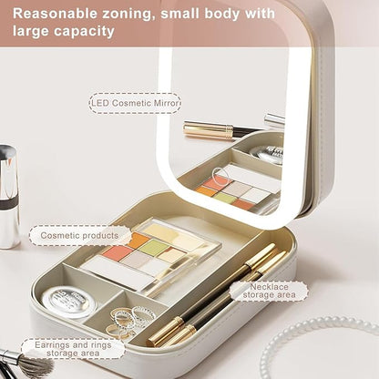 Small Travel LED Makeup Mirror Case with 3 Adjustable Color Light