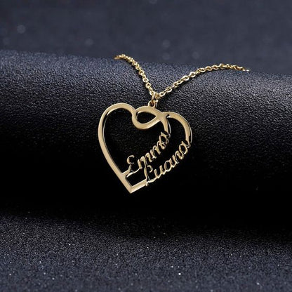 Personalized Single Heart Two Name Necklace