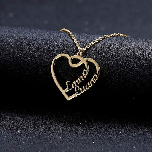 Personalized Single Heart Two Name Necklace
