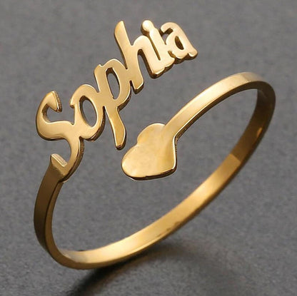 Personalized Heart Name Ring - Adjustable